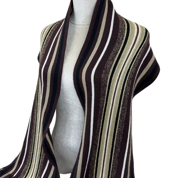 Brown Gold Metallic Strip Knit Scarf - Picture 5 of 11